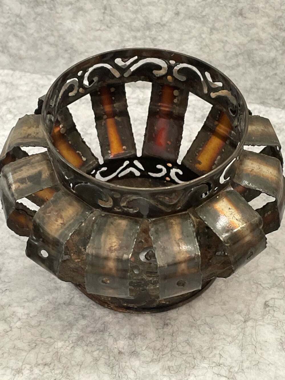 BOHO Vintage Upcycled Tin Can Filigree Folk Art Candle Holders, Pair - Picture 3 of 8